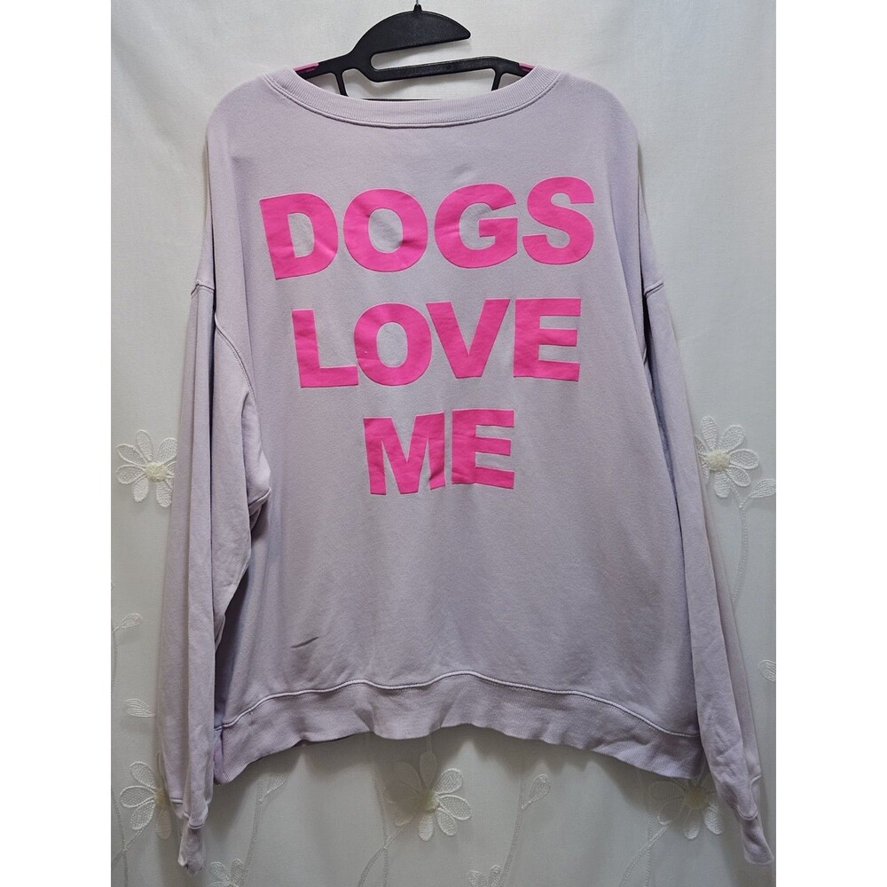 Wild Fox Womens XL Purple Sweater Dogs Love Me Cute Fun Whimsical Novelty Lounge